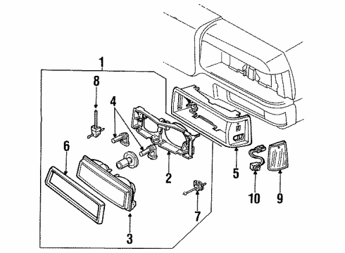 1989 Chevrolet Caprice Headlamps Headlamp Capsule Assembly (RH) Diagram for 16513076