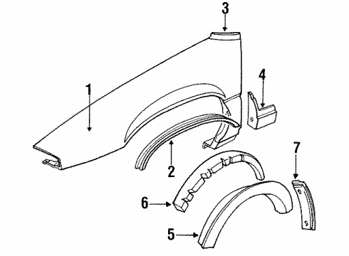 1993 Pontiac Grand Prix Fender & Components, Exterior Trim Fender Asm, Front RH Diagram for 12510702