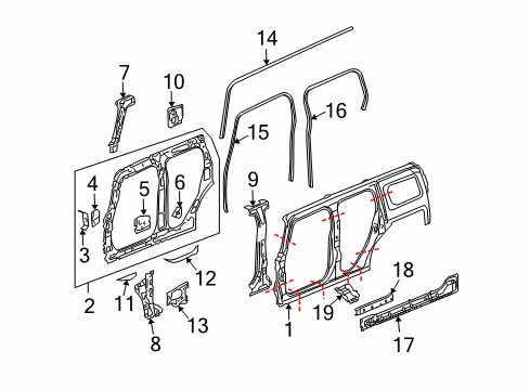2007 Hummer H3 Uniside Inner Uniside Lower Bracket Diagram for 97246653
