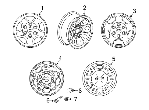 2000 GMC Sierra 1500 Wheels Wheel Rim Kit, Aluminum Diagram for 12368971