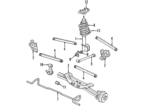 1996 Chevrolet Monte Carlo Rear Suspension Components, Stabilizer Bar Hub & Bearing Diagram for 7470609