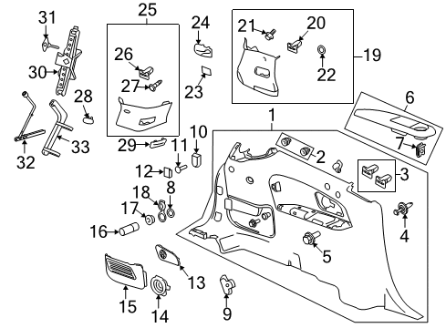 2009 Chevrolet Traverse Quarter Panels Interior Trim, Jack & Components Luggage Cover Retainer Diagram for 25913049
