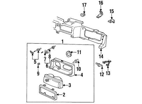 1990 Oldsmobile Cutlass Calais Headlamps Headlight Assembly Diagram for 16507842