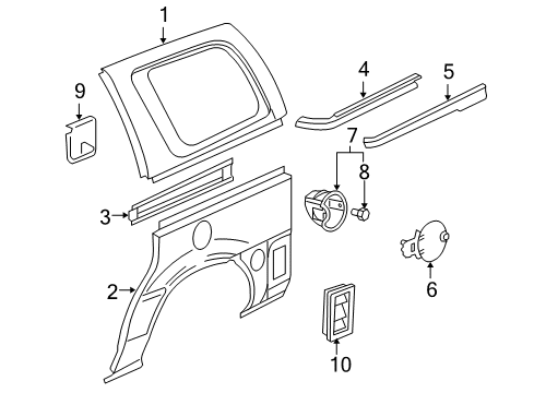2005 Pontiac Montana Side Panel & Components Bumper-Fuel Tank Filler Door Diagram for 10446601