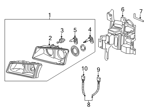 2004 Chevrolet Silverado 3500 Headlamps Composite Assembly Diagram for 10396912