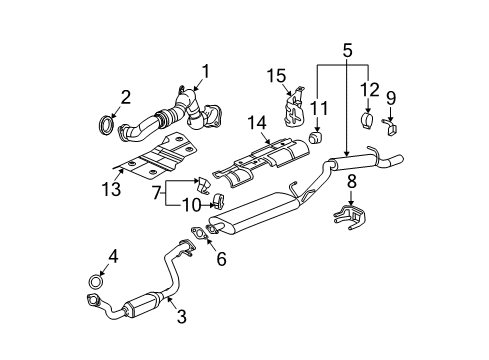 2006 Buick Rendezvous Exhaust Components Catalytic Convertor Assembly (W/ Exhaust Pipe) <Split> Diagram for 19256423