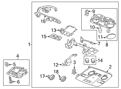 2015 GMC Acadia Overhead Console Roof Console Diagram for 22902544