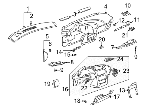 2002 Buick Rendezvous Cluster & Switches, Instrument Panel Map Pocket Insulator Diagram for 14005016
