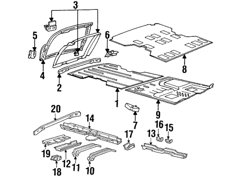 1995 Oldsmobile Silhouette Rear Body Outrigger-Underbody Side Rail Front Diagram for 10050202