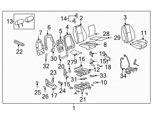 2009 Cadillac Escalade Front Seat Components Seat Back Pad Diagram for 15243902