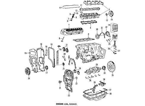 1994 Pontiac Grand Am Engine Parts, Mounts, Cylinder Head & Valves, Camshaft & Timing, Exhaust Camshaft, Intake Camshaft, Oil Pan, Oil Pump, Crankshaft & Bearings, Pistons, Rings & Bearings Gasket Kit, Engine Overhaul Diagram for 12356555