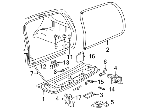 1995 Chevrolet Blazer Tail Gate End Gate Window Latch Assembly <Use 1C6L Diagram for 16635395