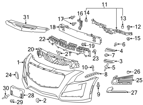 2017 Cadillac CTS Front Bumper Guide Nut Diagram for 11610544