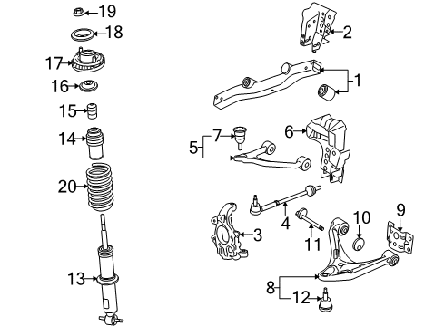 2006 Pontiac Solstice Rear Suspension Components, Lower Control Arm, Upper Control Arm, Stabilizer Bar Steering Knuckle Diagram for 15262567