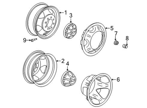 2022 Chevrolet Silverado 3500 HD Wheels Wheel Nut Cap Diagram for 9597784