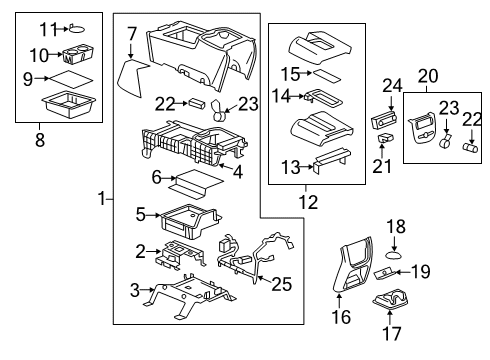 2012 GMC Sierra 2500 HD Center Console Console Assembly Diagram for 20943739