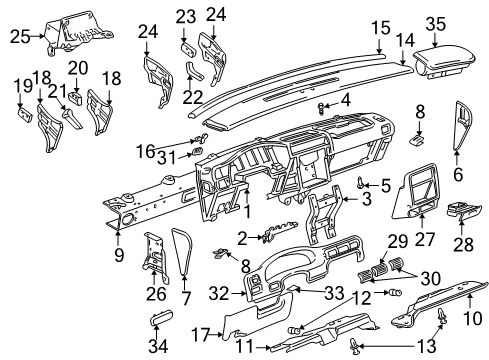 1997 Pontiac Trans Sport Instrument Panel Plate Asm-Instrument Panel Accessory Trim *Graphite Diagram for 10405160