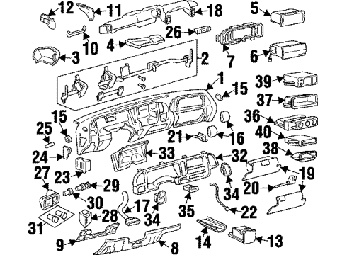 1999 Chevrolet K2500 Suburban Instrument Panel, Cluster & Switches Deflector-Instrument Panel Driver Knee Bolster Diagram for 15728029