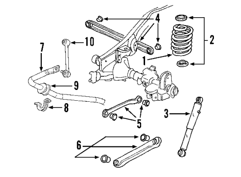 2004 Hummer H2 Rear Suspension Components, Lower Control Arm, Upper Control Arm, Ride Control, Stabilizer Bar Rear Shock Absorber Diagram for 88965332