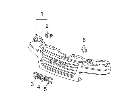 2008 GMC Canyon Grille & Components Grille Retainer Diagram for 89045535
