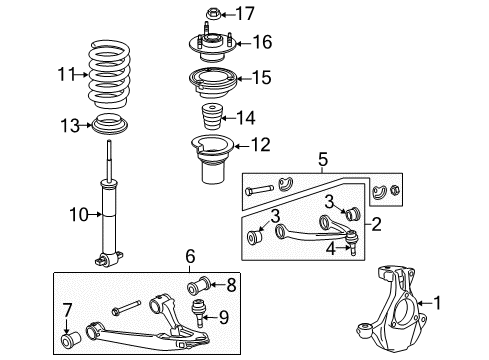 2009 Chevrolet Avalanche Front Suspension Components, Lower Control Arm, Upper Control Arm, Ride Control, Stabilizer Bar Shock Diagram for 20765185