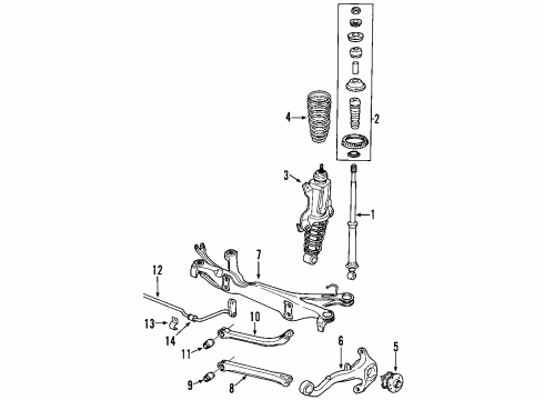 2000 Saturn LW1 Rear Suspension Components, Lower Control Arm, Upper Control Arm, Stabilizer Bar Rear Shock Absorber Kit Diagram for 22684918