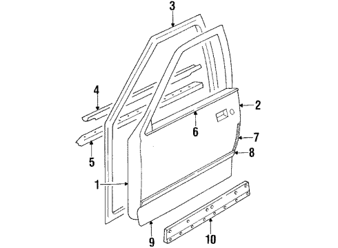 1989 Oldsmobile Cutlass Ciera Front Door & Components, Exterior Trim Molding Asm, Front Side Door Center <Use 1C5N 0280A> Diagram for 12457632