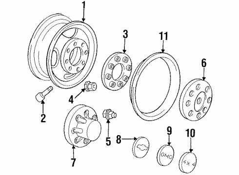 1992 Chevrolet C2500 Wheels, Covers & Trim Lock Ring Diagram for 472536