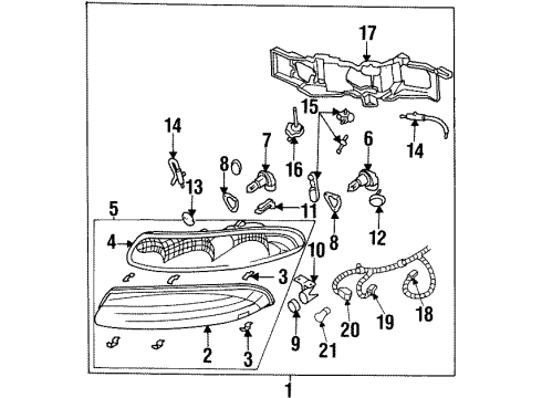 1997 Oldsmobile Aurora Headlamps Socket & Wire Diagram for 12083689