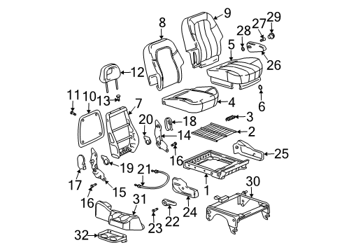2004 Buick Rendezvous Rear Seat Components Cushion Frame Diagram for 89022311