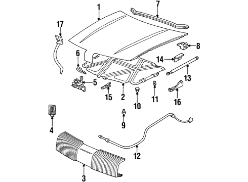1994 Oldsmobile Achieva Hood & Components Cable Asm-Hood Primary Latch Release Diagram for 22645026