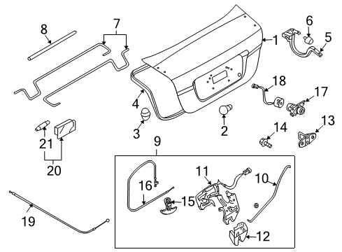 2007 Chevrolet Aveo Bulbs Rear Compartment Lid Latch Assembly Diagram for 96649302