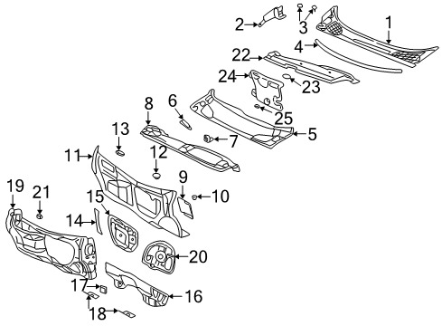 2002 Pontiac Aztek Cowl Insulator-Plenum Panel Diagram for 10375080