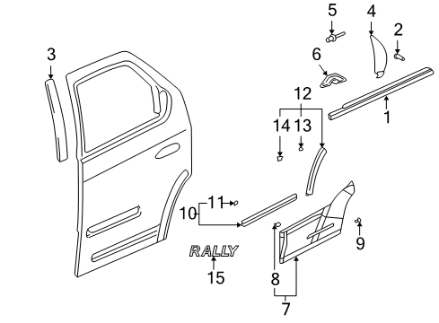 2004 Pontiac Aztek Exterior Trim - Rear Door Lower Retainer Clip Diagram for 10261327
