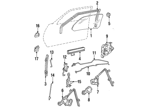 1989 Pontiac Grand Am Front Door Glass & Hardware, Lock & Hardware Power Window Control Module Assembly Diagram for 16627302
