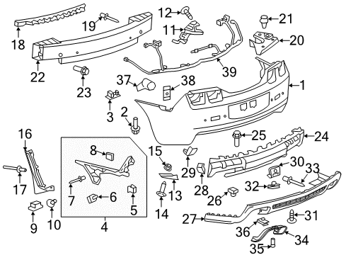 2012 Chevrolet Camaro Rear Bumper Duct Retainer Diagram for 11589293