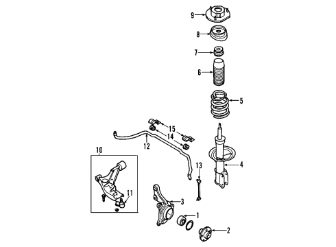 2008 Chevrolet Aveo5 Front Suspension Components, Lower Control Arm, Stabilizer Bar Steering Knuckle Assembly Diagram for 96870494
