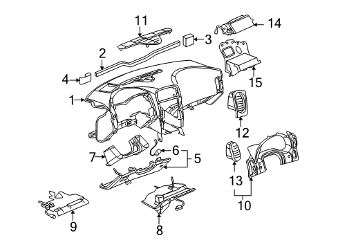 2011 Chevrolet Corvette Instrument Panel Air Outlet Diagram for 15227376