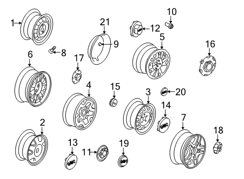 1999 GMC Sonoma Wheels, Covers & Trim Hub Cap Diagram for 15039469