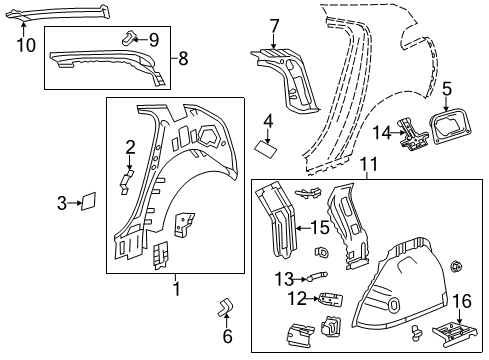 2015 Chevrolet Volt Inner Structure - Quarter Panel Inner Panel Cover Diagram for 25655346