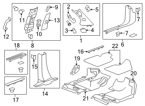 2010 GMC Acadia Interior Trim - Pillars, Rocker & Floor Floor Mat Diagram for 19210635