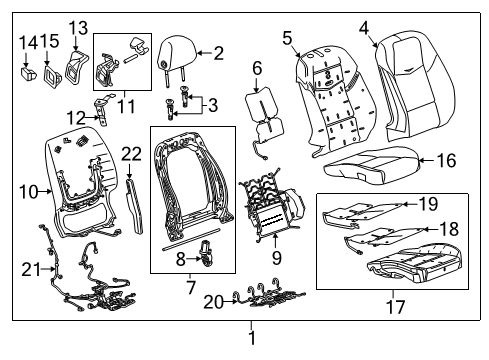 2017 Cadillac ATS Passenger Seat Components Harness Diagram for 23444021