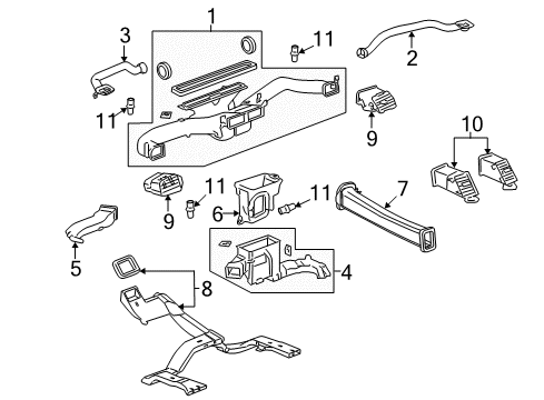 2009 Cadillac Escalade EXT Automatic Temperature Controls Duct-Auxiliary A/C Air Outlet Diagram for 15873576