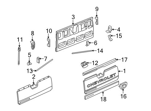 2006 Chevrolet Avalanche 2500 Tail Gate Pick Up Box End Gate Latch Assembly(W/ Cable) Diagram for 15921948