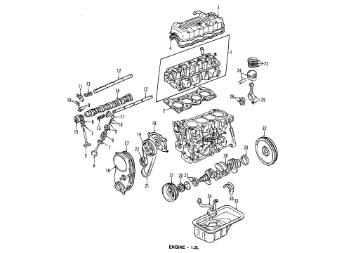 1996 Geo Metro Engine Parts, Mounts, Cylinder Head & Valves, Camshaft & Timing, Oil Pan, Oil Pump, Crankshaft & Bearings, Pistons, Rings & Bearings Valve Diagram for 96067848