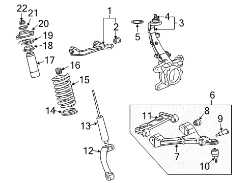 2004 Chevrolet SSR Front Suspension Components, Lower Control Arm, Upper Control Arm, Stabilizer Bar Retainer, Front Shock Absorber Bumper Diagram for 15757063