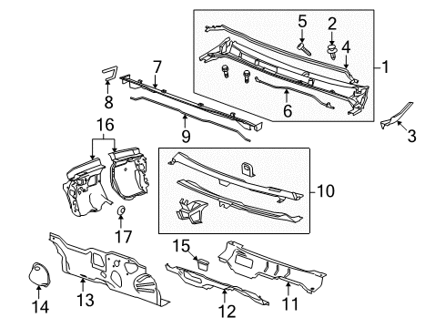 2011 Buick LaCrosse Cowl Cowl Grille Retainer Diagram for 11611110