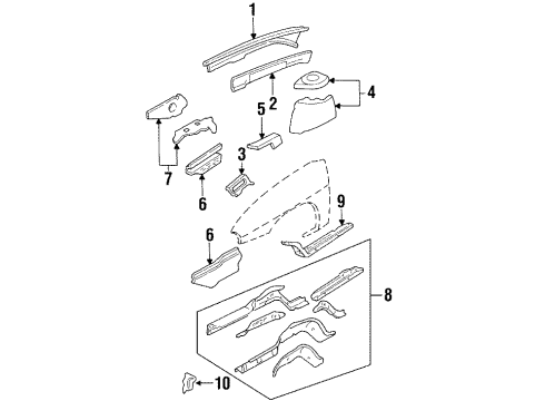 1996 Chevrolet Monte Carlo Structural Components & Rails Reinf-Motor Compartment Side Rail At Dash Diagram for 10205406