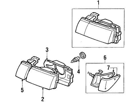 1987 Chevrolet Spectrum Headlamp Components, Side Marker Lamps Headlamp Capsule Assembly Diagram for 94322583