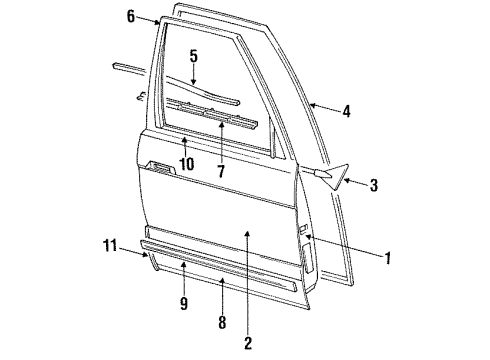 1991 Oldsmobile Cutlass Supreme Rear Door & Components, Exterior Trim Applique Asm-Rear Side Door Window Frame Rear <Use 1C5N Diagram for 10296483